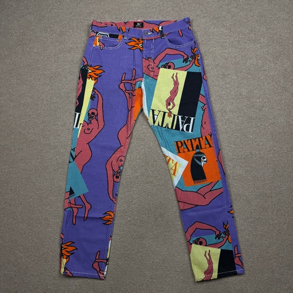 Patta Men's Pants Size 32 x 30 Multicolor Denim Straight Magazine AOP Graphic - Picture 1 of 11